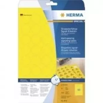 HERMA Special 8034 pašlīmējošas laikapstākļiem izturīgas matētas plēves etiķetes lietošanai ārpus telpām, dzeltenas, 30 x 30 mm, 1200 etiķetes (25 loksnes x 48)