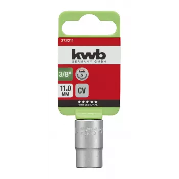 kwb 372211 uzgriežņu atslēgas uzgalis 11 mm, 3/8 collu piedziņa, hroma vanādija tērauds, 6 punktu