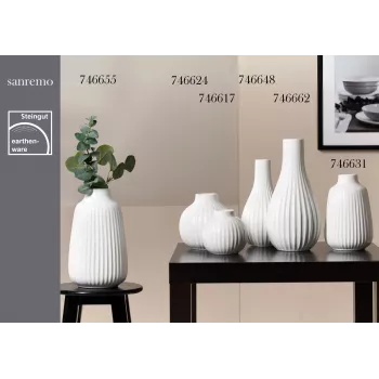 Ritzenhoff & Breker SANREMO baltu keramikas vāžu komplekts, 2 gab., 240 mm, dekoratīva rievota struktūra 746655