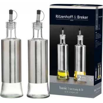 Ritzenhoff & Breker BASIC etiķa un eļļas pudeļu komplekts, stikls ar nerūsējošā tērauda apvalku, 250 ml, 2 gab. 823523