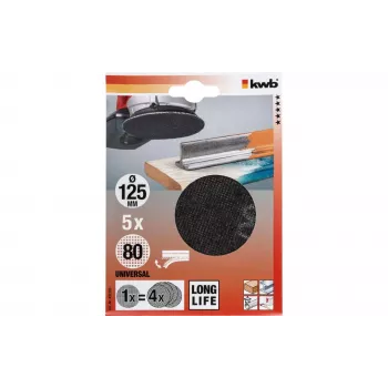 kwb 491308 slīpēšanas diski ekscentriskajai slīpmašīnai, graudainība 80, Ø 125 mm, 5 gab.