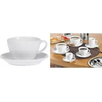 Esmeyer BISTRO piena kafijas krūzīšu komplekts, 6 gab., baltas porcelāna krūzītes, apaļš rokturis, 76 mm augstums, 220 ml 433-254