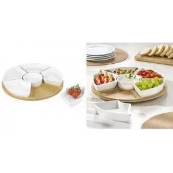Esmeyer SUSAN 7-daļu rotējošais servēšanas komplekts, bambusa paplāte ar 6 porcelāna bļodiņām, 345 mm 302-060