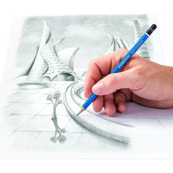 STAEDTLER Mars Lumograph 100 G24 zīmuļu komplekts zīmēšanai, 24 dažādas cietības pakāpes metāla kārbā, zili sešstūra formas