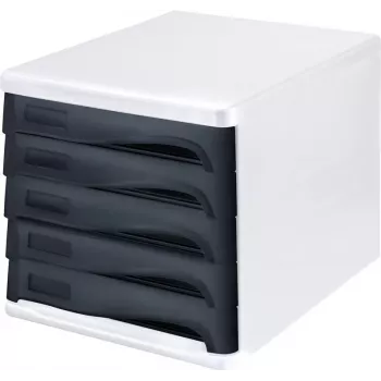HELIT H6129498 atvilktņu bloks, 5 atvilktnes, gaiši pelēks/melns, polistirols/ABS, sakraujams