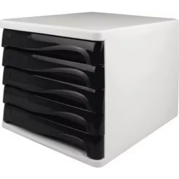 HELIT H6129498 atvilktņu bloks, 5 atvilktnes, gaiši pelēks/melns, polistirols/ABS, sakraujams