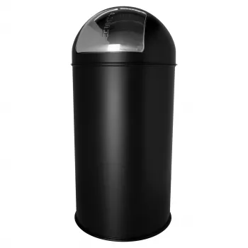 HELIT H2401495 50L melns apaļš tērauda atkritumu tvertne ar push-flap vāku