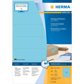 HERMA 4558 Taisnstūra zilas pašlīmējošas etiķetes, 13 x 38 mm, 1400 etiķetes