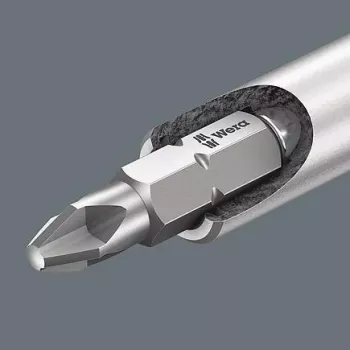 Wera 05073406001 nerūsējošā tērauda uzgaļu komplekts, 7 gab., Phillips PH1/PH2, Pozidriv PZ1/PZ2, rievotais 1,0x5,5, Hex-Plus 4/5 mm, 1/4 collu sešstūra stiprinājums, 25 mm garums