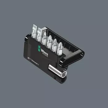 Wera 05073406001 nerūsējošā tērauda uzgaļu komplekts, 7 gab., Phillips PH1/PH2, Pozidriv PZ1/PZ2, rievotais 1,0x5,5, Hex-Plus 4/5 mm, 1/4 collu sešstūra stiprinājums, 25 mm garums