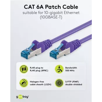 Wentronic Goobay CAT 6a S/FTP tīkla kabelis, RJ45, violets, 3 m, LSZH, varš 93789