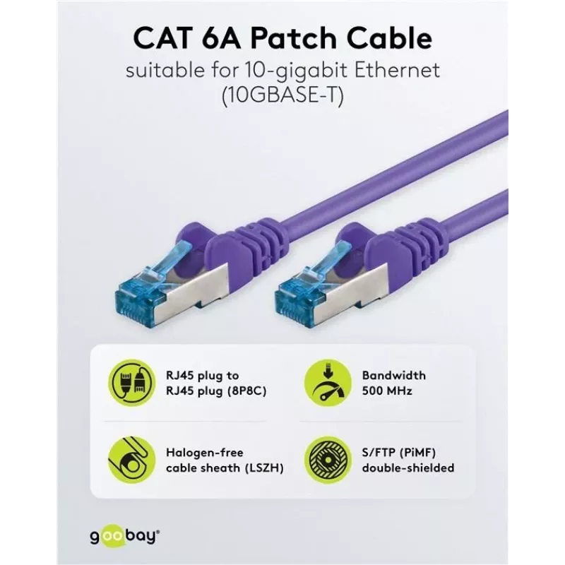 Wentronic Goobay CAT 6a S/FTP tīkla kabelis, RJ45, violets, 3 m, LSZH, varš 93789