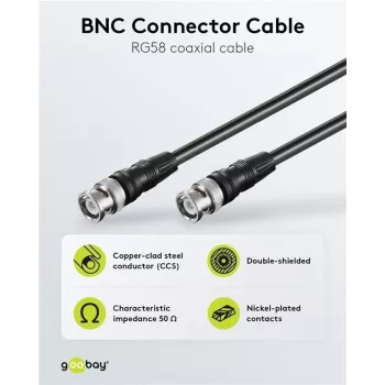 Wentronic Goobay BNC savienojuma kabelis, melns, 3 m - BNC tēviņš uz BNC tēviņš, 75 Ohm koaksiālais 50089