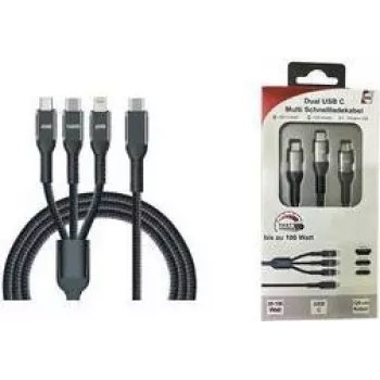 IWH USB uzlādes kabelis USB-C, Micro-USB, Apple Lightning, 1,2 m, melns 019057