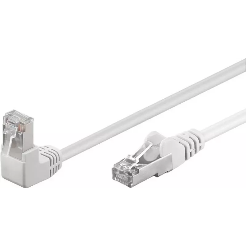 Wentronic Goobay CAT 5e tīkla kabelis, 1x 90° leņķa, F/UTP, balts, 5 m, CCA varš ar alumīnija pārklājumu, 1x RJ45 90° (8P8C) 94182