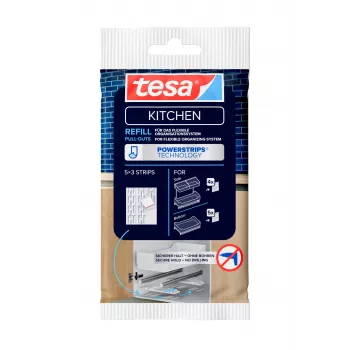 tesa KITCHEN Powerstrips uzpildes komplekts virtuves skapju izvelkamajām sistēmām – 15 līmlentes, baltas (70064-00000-00)