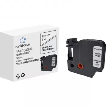 Renkforce RF-LT-D40910 saderīga etiķešu lente DYMO D1 - 40910, 9 mm, caurspīdīga, melna, 7 m RF-6027842