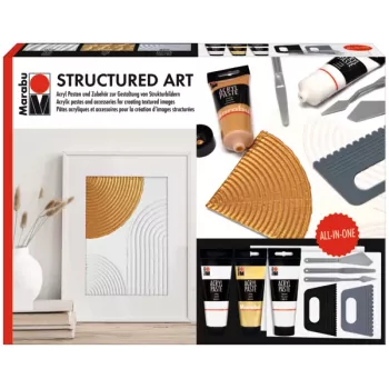 Marabu STRUCTURED ART akrila struktūras pasta komplekts, 3 x 100 ml, balts, uz ūdens bāzes, krēmīgi pastveida, matēts