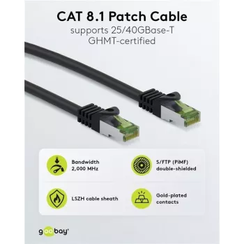 Wentronic Goobay CAT 8.1 tīkla kabelis S/FTP (PiMF), pelēks, 0,5 m 61114