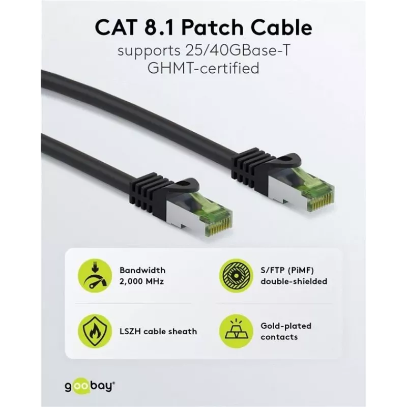 Wentronic Goobay CAT 8.1 tīkla kabelis S/FTP (PiMF), pelēks, 0,5 m 61114