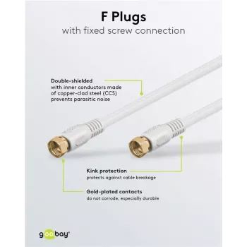 Wentronic Goobay SAT savienojuma kabelis, 100% ekranēts, zelta pārklājums, balts, 7,5 m - F-kontaktdakša uz F-kontaktdakšu (67294)