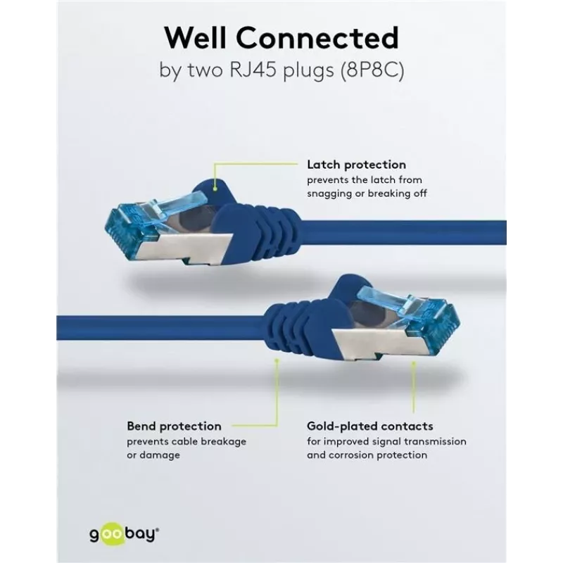 Wentronic 94131 Cat6a S/FTP Tīkla Patch Kabelis, RJ-45 Male uz RJ-45 Male, Zeltaini Kontakti, 10 Gbps, 500 MHz