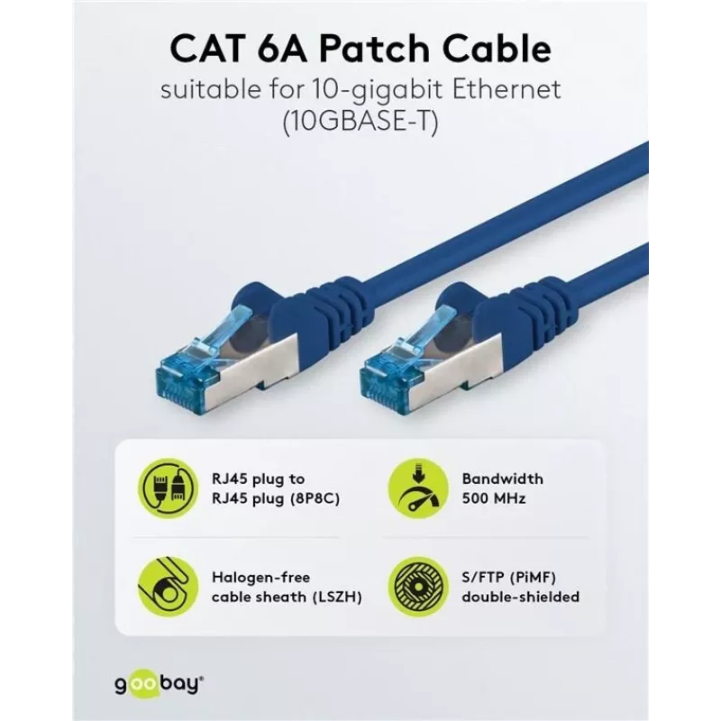 Wentronic 94131 Cat6a S/FTP Tīkla Patch Kabelis, RJ-45 Male uz RJ-45 Male, Zeltaini Kontakti, 10 Gbps, 500 MHz