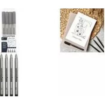 Faber-Castell EBERHARD FABER Pigment Liner melnais 4 gab. komplekts (0,1, 0,3, 0,5, 0,7 mm) ūdensizturīgs, gaismas noturīgs, pastāvīgs 558104