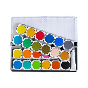 Faber-Castell Eberhard Faber Winner necaurspīdīgo akvareļu krāsu komplekts, 24 spilgtas krāsas, caurspīdīgs noņemams vāks, kas kalpo kā maisīšanas palete 578324