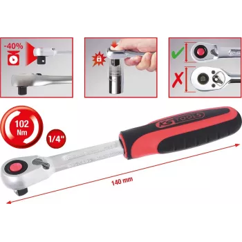 KS TOOLS 1/4 SlimPOWER atgriezeniskā sprūdrata atslēga, 72 zobi (920.1490)