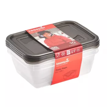 keeeper fredo fresh Pārtikas uzglabāšanas trauku komplekts, 3x 1,25 L, Taisnstūrveida, Caurspīdīgs pamats ar pelēku vāku 3067582700000