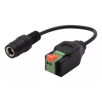 EXSYS DC ligzdas 5,5x2,1mm uz 2 kontaktu spailes adaptera kabelis ar push pogu, 15cm EX-49141