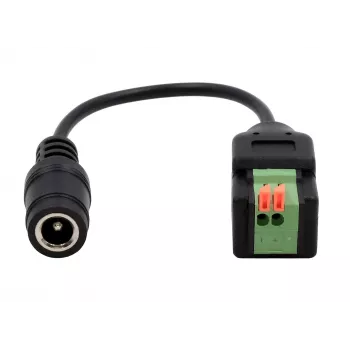 EXSYS DC ligzdas 5,5x2,1mm uz 2 kontaktu spailes adaptera kabelis ar push pogu, 15cm EX-49141