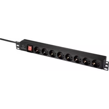 Renkforce RF-4604248 19 inch 1U 19 collu statīva barošanas bloks ar 8 Schuko kontaktligzdām, slēdzi, 2m kabeli, melns