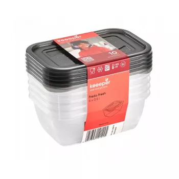 keeeper fredo fresh pārtikas uzglabāšanas trauku komplekts, 5x 0,5 L, taisnstūrveida, caurspīdīgi ar pelēkiem vākiem 3067282700000