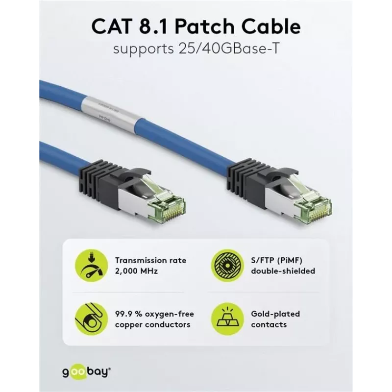 Wentronic 45657 Cat8.1 S/FTP Tīkla kabelis, RJ45, 0,25 m, Zils