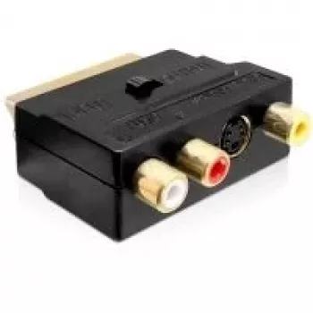 Wentronic Goobay SCART adapteris, SCART male uz 3 RCA female + 4-pin Mini-DIN female, melns 50499