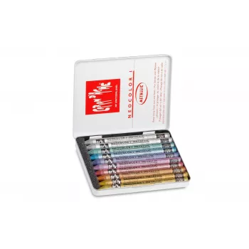 Caran d'Ache Neocolor I Metallic vaska pastelis, 10 gab. komplekts, apaļi ar papīra uzmavu 7004.310