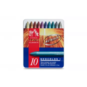 Caran d'Ache Neocolor I Metallic vaska pastelis, 10 gab. komplekts, apaļi ar papīra uzmavu 7004.310