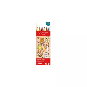 Caran d'Ache Fibralo Kawaii Animals flomāsteri, 6 gab., ūdens bāzes tinte, akvareļa efekts 185.803