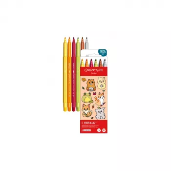 Caran d'Ache Fibralo Kawaii Animals flomāsteri, 6 gab., ūdens bāzes tinte, akvareļa efekts 185.803