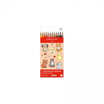 CARAN D'ACHE Swisscolor Kawaii Animals akvareļu krāsu zīmuļi, 12 gab. komplekts, ciedra koks, sešstūraina forma 1285.803