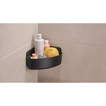 tesa LAVAA stūra dušas plaukts, matēti melns, pašlīmējošs, bez urbšanas, līdz 6 kg 40518-00000-00