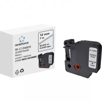 RENKFORCE RF-LT-D45010 saderīga DYMO D1 etiķešu lente 12mm caurspīdīga, melns uz 7m RF-6027820