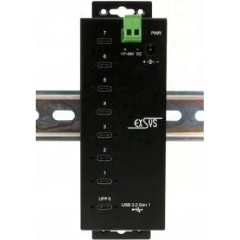 EXSYS EX-1147HMVS USB-C daudzportu centrmezgls ar HDMI, VGA, Ethernet, 2x USB-A, karšu lasītāju un 100W PD