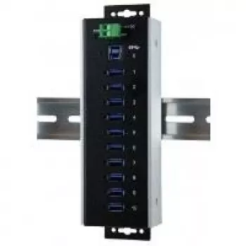 EXSYS EX-1110HMVS-WT Industriālais 10 portu USB 3.2 Gen 1 centrmezgls, DIN sliedes montāža, metāla korpuss, 5Gbps