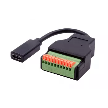 EXSYS EX-49124 USB-C sieviešu uz 10 kontaktu spaiļu bloka adaptera kabelis ar pogu, USB 3.2 Gen 1, 15 cm