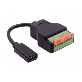 EXSYS EX-49124 USB-C sieviešu uz 10 kontaktu spaiļu bloka adaptera kabelis ar pogu, USB 3.2 Gen 1, 15 cm