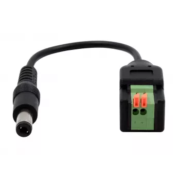 EXSYS EX-49140 DC barošanas adaptera kabelis 5,5x2,1 mm uz 2 kontaktu spailu bloku, 15 cm, ar push-button