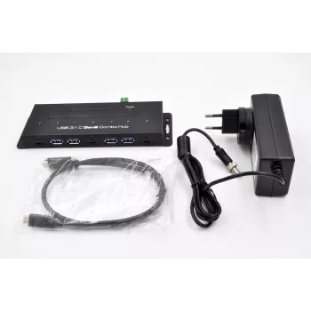 EXSYS EX-1247HMVS 7 portu USB 3.2 Gen 2 industriālais centrmezgls ar DIN sliedes stiprinājumu